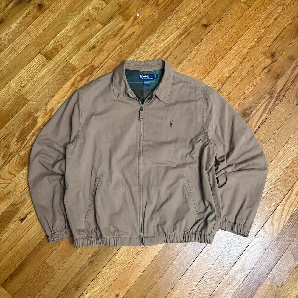 Polo Ralph Lauren Harrington Jacket Men's L Khaki Plaid Lined Vintage - Picture 1 of 7
